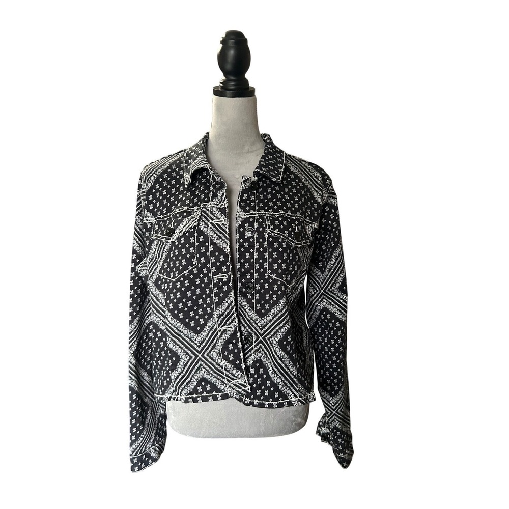 Shyanne XXL Black Bandana Print Denim Jacket‎ Western Jean Trucker Coat